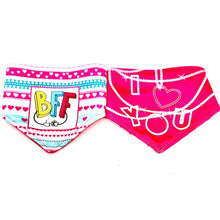 Load image into Gallery viewer, BFF / I LOVE YOU REVERSIBLE DOG BANDANA