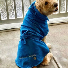 Load image into Gallery viewer, Beach Dood Hootie in Blue Dripping Dog Bathrobe
